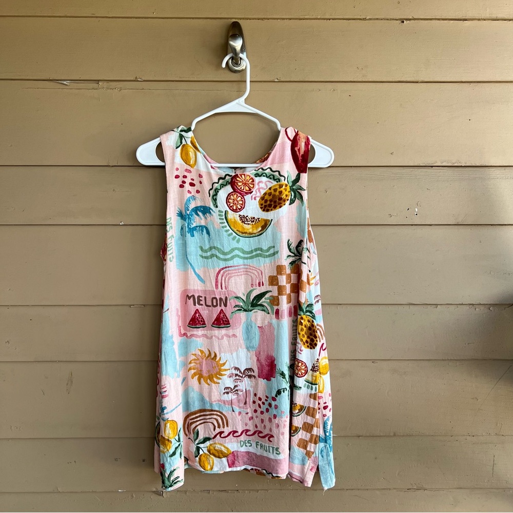 Anthropologie PAPER HEART Tropical Print Mini Dress Size L Linen Blend Vacation - Picture 2 of 8